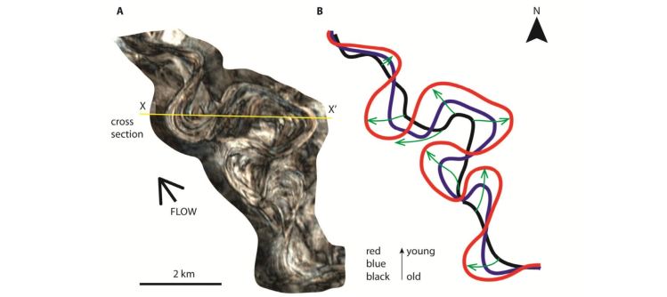 Meandering channel belt imaged from RGB colour blend and the interpretation